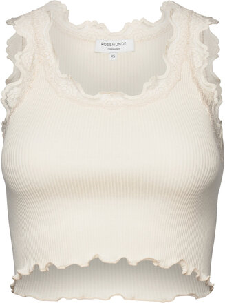 Silk Cropped Top W/ Lace Tops T-shirts & Tops Sleeveless White Rosemunde