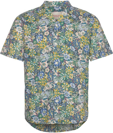 Short Sleeved Cuban Shirt Kortermet Skjorte Blå Revolution*Betinget Tilbud