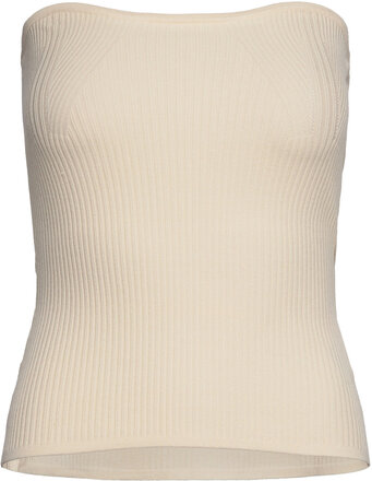 Como Knit Strapless Top Tops T-shirts & Tops Sleeveless Cream Second Female