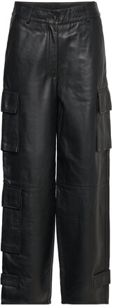 Letho Leather Cargo Trousers Bottoms Trousers Leather Leggings-Bukser Black Second Female