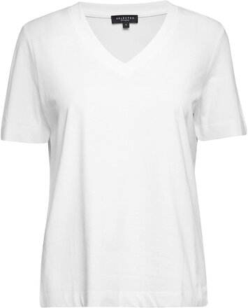 Slfstandards V-Neck Tee T-shirts & Tops Short-sleeved Hvit Selected Femme*Betinget Tilbud