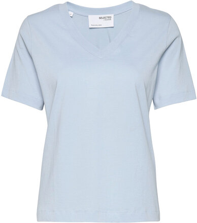Slfstandards V-Neck Tee T-shirts & Tops Short-sleeved Blå Selected Femme*Betinget Tilbud