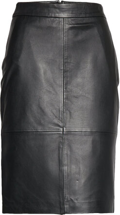 Slfmaily Hw Leather Skirt Noos Knälång Kjol Black Selected Femme