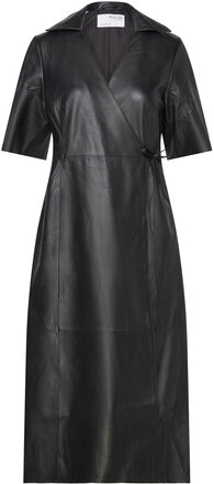 Slffiola 2/4 Midi Leather Wrap Dress Dresses Wrap Dresses Black Selected Femme