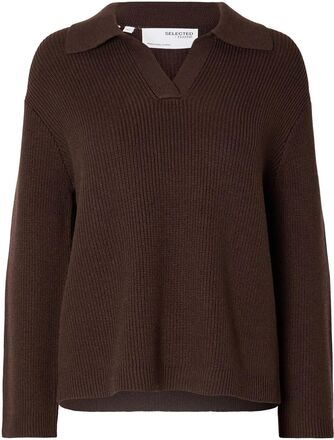 Slfhilma Liva Ls Polo Neck Knit Tops Knitwear Jumpers Brown Selected Femme