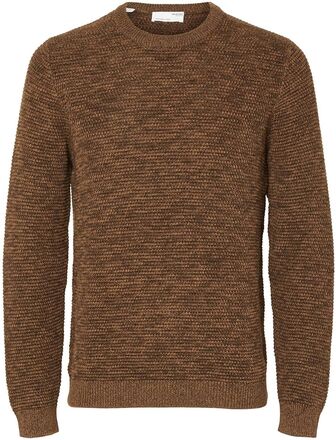 Slhvince Ls Knit Bubble Crew Neck W Tops Knitwear Round Necks Brown Selected Homme