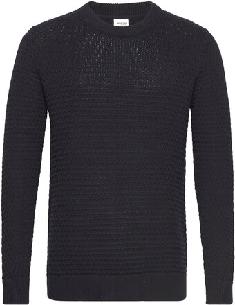 Slhremy Ls Knit All Stu Crew Neck W Camp Tops Knitwear Round Necks Black Selected Homme