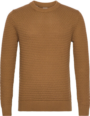 Slhremy Ls Knit All Stu Crew Neck W Camp Tops Knitwear Round Necks Brown Selected Homme