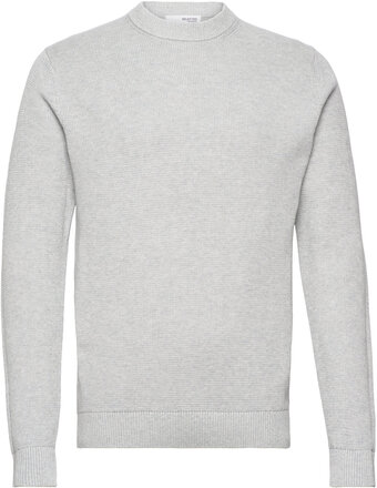 Slhdane Ls Knit Structure Crew Neck Noos Tops Knitwear Round Necks Grey Selected Homme