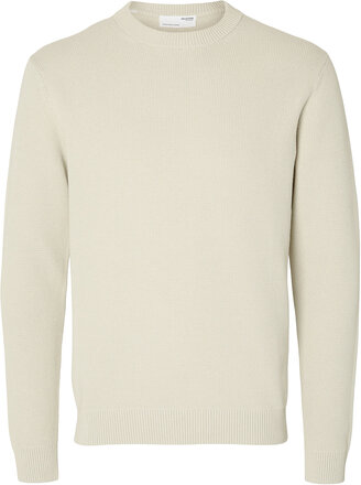 Slhdane Ls Knit Structure Crew Neck Noos Tops Knitwear Round Necks Cream Selected Homme