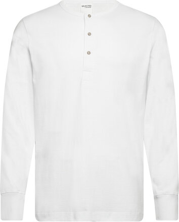 Slhphillip Ls Henley Noos Tops T-Langærmet Skjorte White Selected Homme