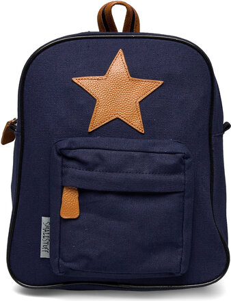 Back Pack, Navy With Leather Star Accessories Bags Backpacks Blå Smallstuff*Betinget Tilbud