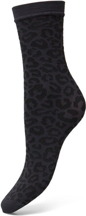 Leopard Kneehigh Lingerie Socks Regular Socks Svart Sneaky Fox*Betinget Tilbud