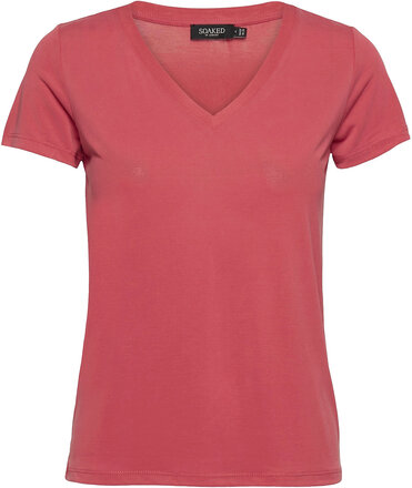 Slcolumbine V-Neck Ss T-shirts & Tops Short-sleeved Rosa Soaked In Luxury*Betinget Tilbud