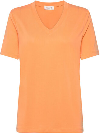 Slcolumbine Loose Fit V-Neck Ss Tops T-shirts & Tops Short-sleeved Orange Soaked In Luxury