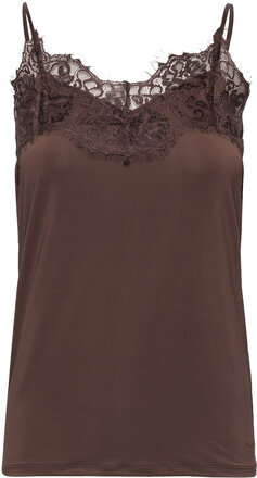 Slcaya Singlet Tops T-shirts & Tops Sleeveless Brown Soaked In Luxury