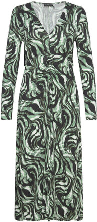 Slhanadi Printed V-Neck Dress Knælang Kjole Green Soaked In Luxury