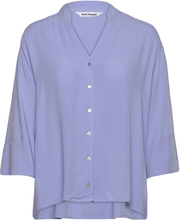 Srpansy Wide Shirt Tops Blouses Long-sleeved Blue Soft Rebels