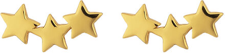 Snap Earrings Triple Star Plain Gold Accessories Jewellery Earrings Studs Gull Syster P*Betinget Tilbud