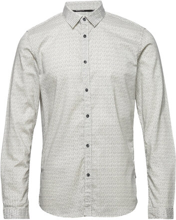 Fitted Printed Shirt Skjorte Uformell Grå Tom Tailor*Betinget Tilbud