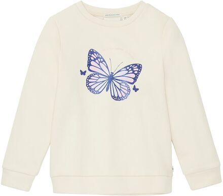Sweatshirt With Butterfly Print Tops Sweatshirts & Hoodies Sweatshirts Cream Tom Tailor