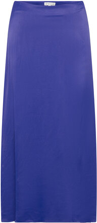 Skirt Midi Satin Knælang Nederdel Blue Tom Tailor