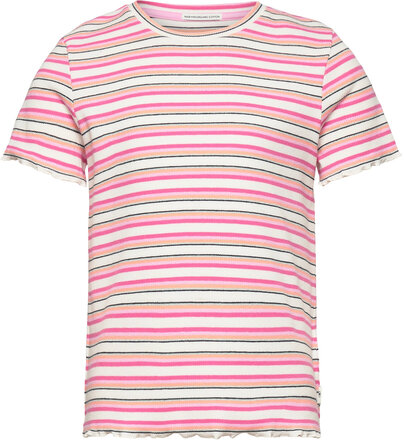 Lurex Striped Rib T-Shirt Tops T-Kortærmet Skjorte Pink Tom Tailor