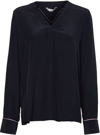 Im Viscose Solid V-Nk Blouse Ls Bluse Langermet Marineblå Tommy Hilfiger*Betinget Tilbud