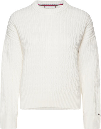 Cable All Over C-Nk Sweater Tops Knitwear Jumpers White Tommy Hilfiger
