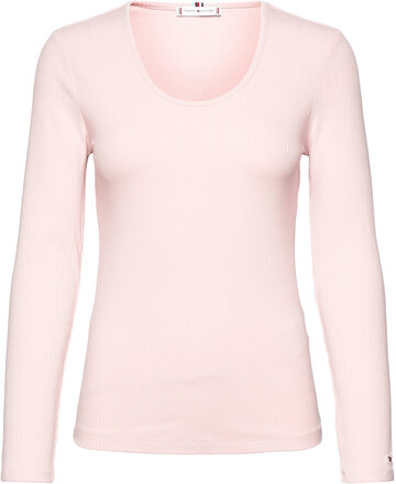 Slim 5X2 Rib Scoop-Nk Ls Tops T-shirts & Tops Long-sleeved Pink Tommy Hilfiger