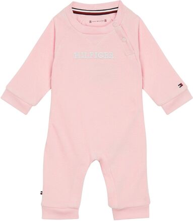 Baby Curved Monotype Coverall Langærmet Body Pink Tommy Hilfiger