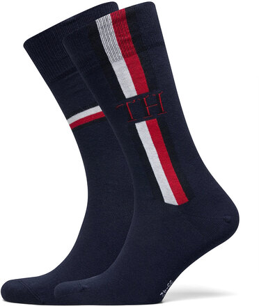 Th Men Sock 2P Iconic Stripe Underwear Socks Regular Socks Blue Tommy Hilfiger