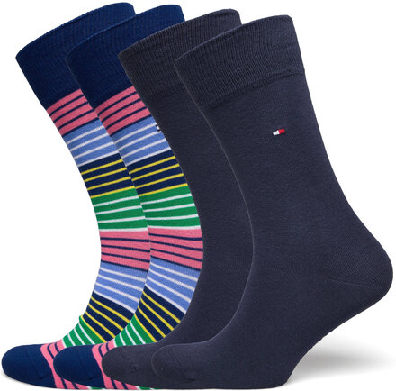 Th Men Sock 4P Multicolor Stripe Underwear Socks Regular Socks Navy Tommy Hilfiger
