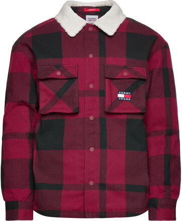 Tjm Check Sherpa Lined Overshirt Tops Overshirts Red Tommy Jeans