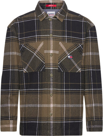 Tjm Brushed Check Overshirt Tops Overshirts Brown Tommy Jeans