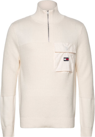 Tjm Reg Mix Fabric Tech Sweater Tops Knitwear Half Zip Jumpers White Tommy Jeans