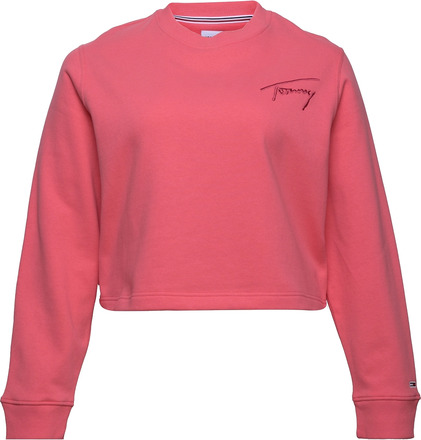 Tjw Crv Tommy Signature Crew Tops Sweat-shirts & Hoodies Sweat-shirts Pink Tommy Jeans