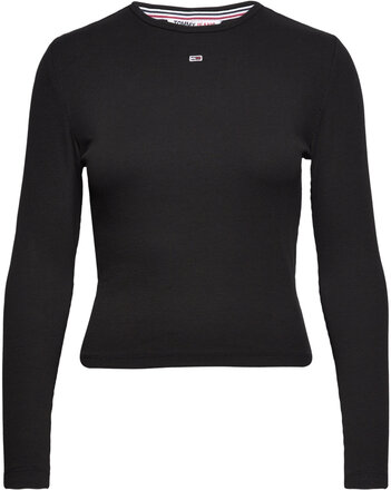 Tjw Bby Essential Rib Ls Tops T-shirts & Tops Long-sleeved Black Tommy Jeans