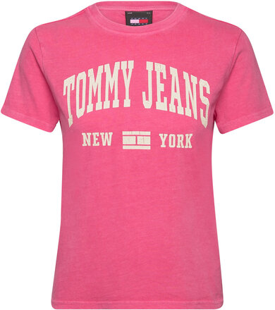 Tjw Reg Washed Varsity Tee Ext T-shirts & Tops Short-sleeved Rosa Tommy Jeans*Betinget Tilbud