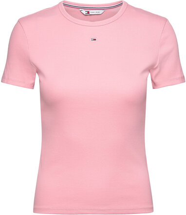 Tjw Slim Essential Rib Ss Ext T-shirts & Tops Short-sleeved Rosa Tommy Jeans*Betinget Tilbud