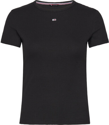 Tjw Slim Essential Rib Ss Tops T-shirts & Tops Short-sleeved Black Tommy Jeans