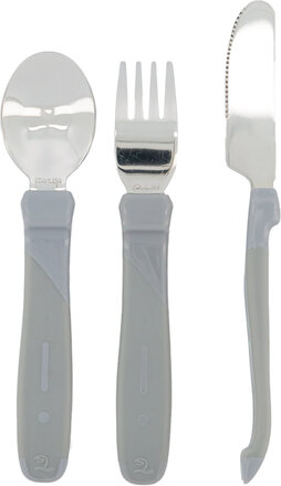 Twistshake Learn Cutlery Stainless Steel 12+M White Home Meal Time Cutlery Grå Twistshake*Betinget Tilbud