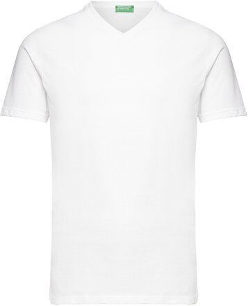 V Neck T-Shirt T-shirts Short-sleeved Hvit United Colors Of Benetton*Betinget Tilbud