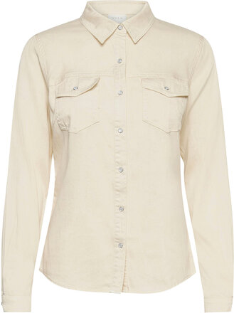 Vibista Denim Shirt/Su-Noos Shirts Denim Shirts Creme Vila*Betinget Tilbud