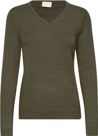 Viril V-Neck L/S Knit Top Pullover Grønn Vila*Betinget Tilbud