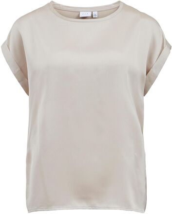 Viellette S/S Satin Top - Noos Tops T-shirts & Tops Short-sleeved Cream Vila