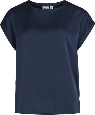Viellette S/S Satin Top - Noos Tops T-shirts & Tops Short-sleeved Navy Vila