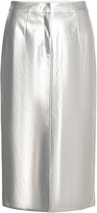 Visilver Hw Coated Skirt/Ls Knælang Nederdel Silver Vila