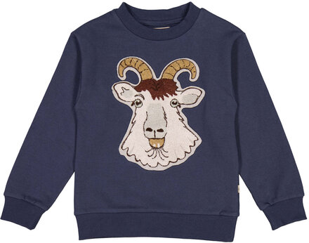 Sweatshirt Goat Terry Badge Sweat-shirt Genser Blå Wheat*Betinget Tilbud