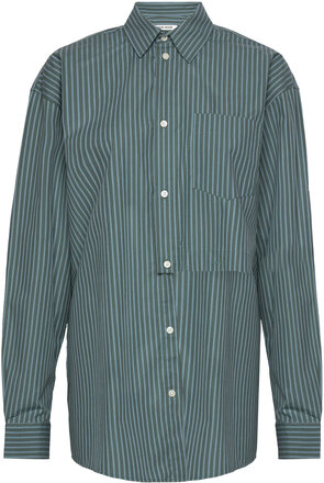 Jade Poplin Stripe Shirt Tops Shirts Long-sleeved Green Wood Wood